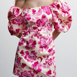 Mango | Floral Print Puff Sleeve Mini Dress | Size L